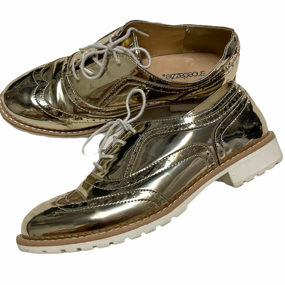 Shoe Dazzle Shoes - SHOEDAZZLE Juani gold oxford loafer wingtip shoes 8 FS 14489